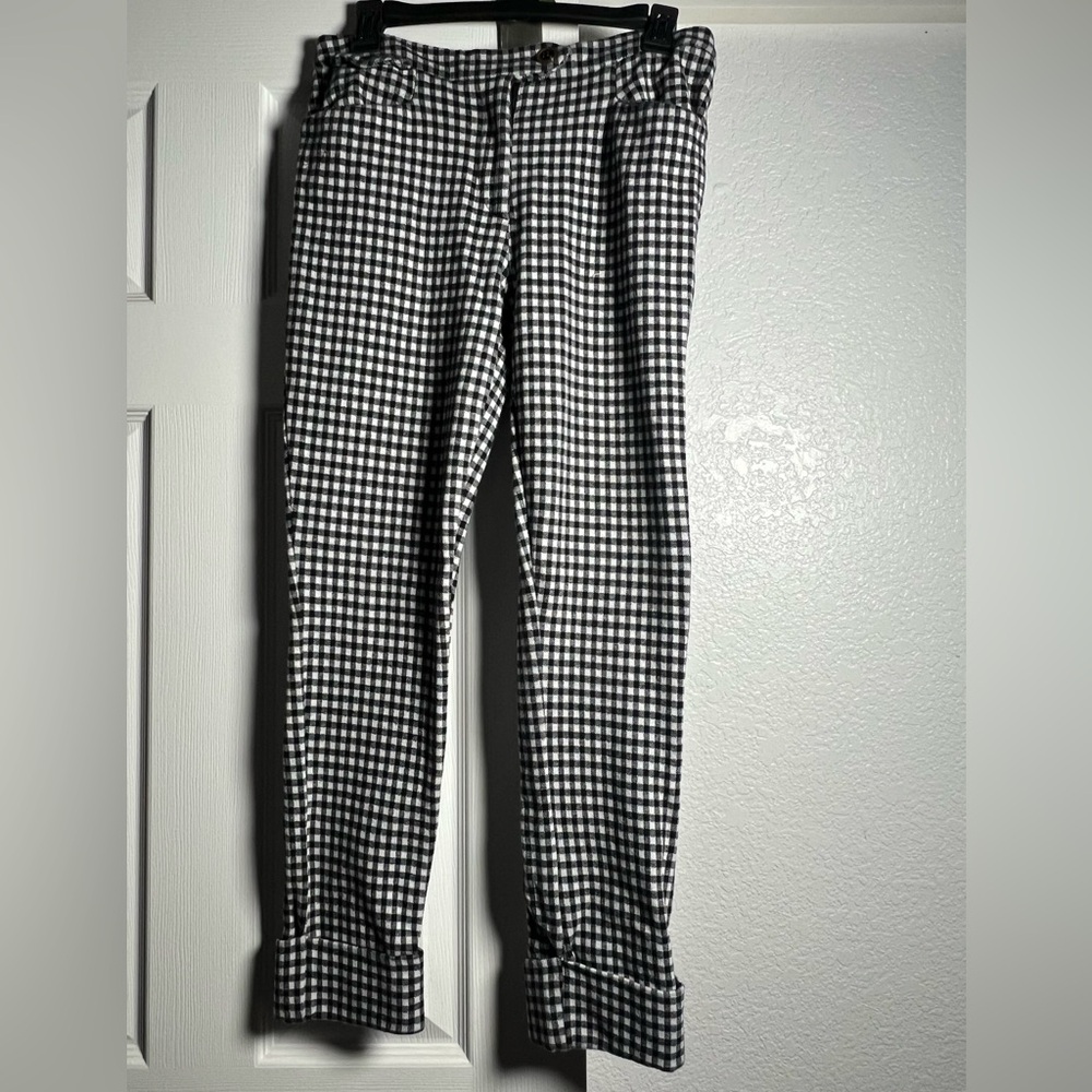 Anthropologie Black and White Gingham Cropped Pants